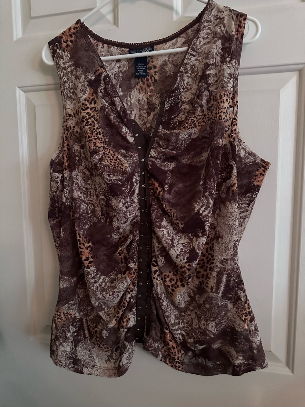 Venezia Jeans Brown Printed Sleeveless V-Neck Top